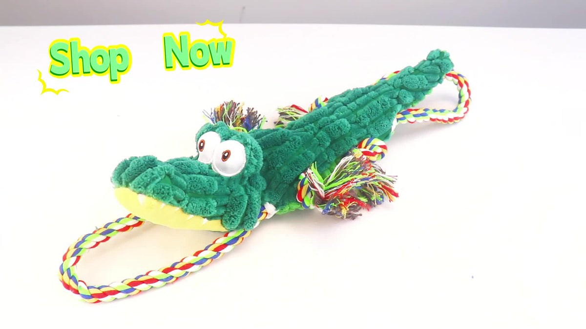 Jouet à mâcher pour chien en forme de crocodile avec couineur intégré – Corde en coton durable et jouet de traction en toile pour chiens de petite, moyenne et grande taille, nettoyage des dents, jeu interactif, adapté aux mâcheurs agressifs