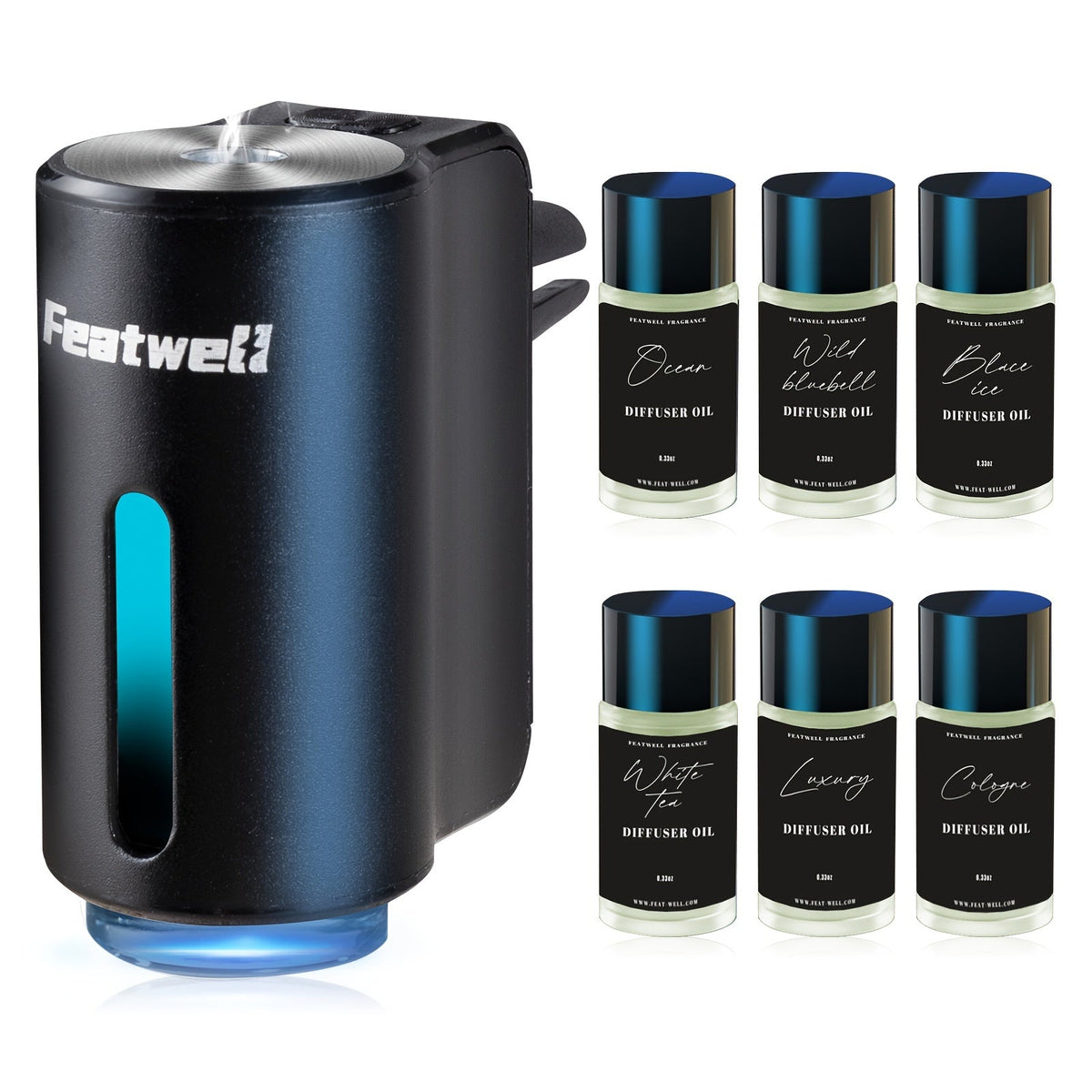 Diffuseur d'aromathérapie pour voiture, humidificateur USB à huiles essentielles | 3 modes de brume réglables, diffuseur de parfum intelligent pour véhicule – Noir, rouge, gris, rose – Lot de 6 parfums en option