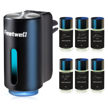 Diffuseur d'aromathérapie pour voiture, humidificateur USB à huiles essentielles | 3 modes de brume réglables, diffuseur de parfum intelligent pour véhicule – Noir, rouge, gris, rose – Lot de 6 parfums en option