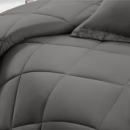 Ensemble de literie 7 pièces pour lit Queen/King – Parure de lit en microfibre douce à plis pincés, comprenant une couette, un drap-housse, un drap plat et 4 taies d'oreiller, ensemble de literie toutes saisons pour la maison et le dortoir