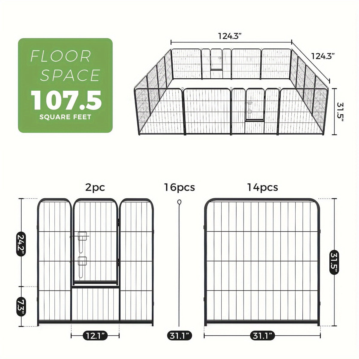 Parc pour chiens 8 ou 16 panneaux, chenil en métal à monter soi-même avec porte pour grands, moyens et petits chiens – 24, 32, 40 pouces, enclos pour chiots intérieur/extérieur, facile à assembler et à déplacer
