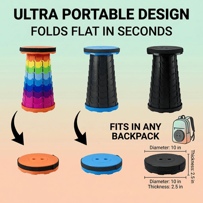 Collapsible Camping Stool 400 Lbs Capacity Ultra-Portable Lightweight Folding Seat - Folds Flat Fits in Backpack for Camping, Hiking, Fishing & Indoor Outdoor Use - Rainbow Option Available