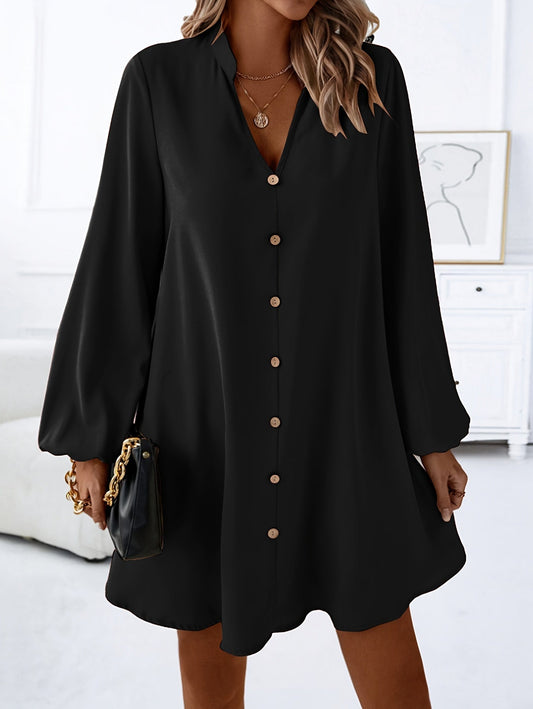 Robe midi évasée à col en V et manches longues pour femme, élégante, unie et boutonnée, idéale pour le printemps, l'été, les fêtes ou le quotidien