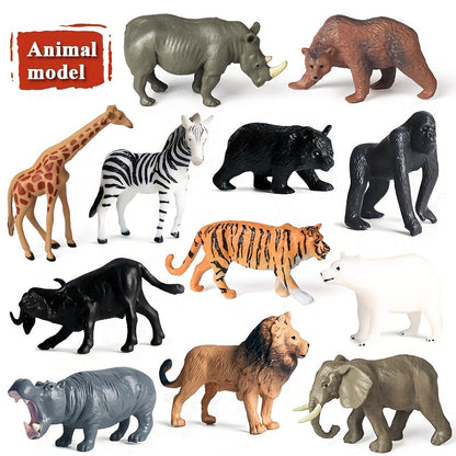 12pcs Realistic Mini Wildlife Animal Figurines Set Jungle Zoo Animal Statue Toys for Kids Toddlers Party Favors Easter Eggs Christmas Birthday Gifts