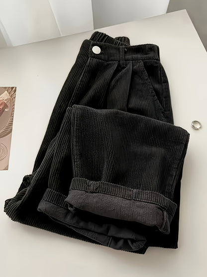 Pantalon décontracté droit et fluide pour femme - Pantalon large style décontracté pour femme en noir, marron, bordeaux, olive, bleu marine, abricot, tailles S-XXL