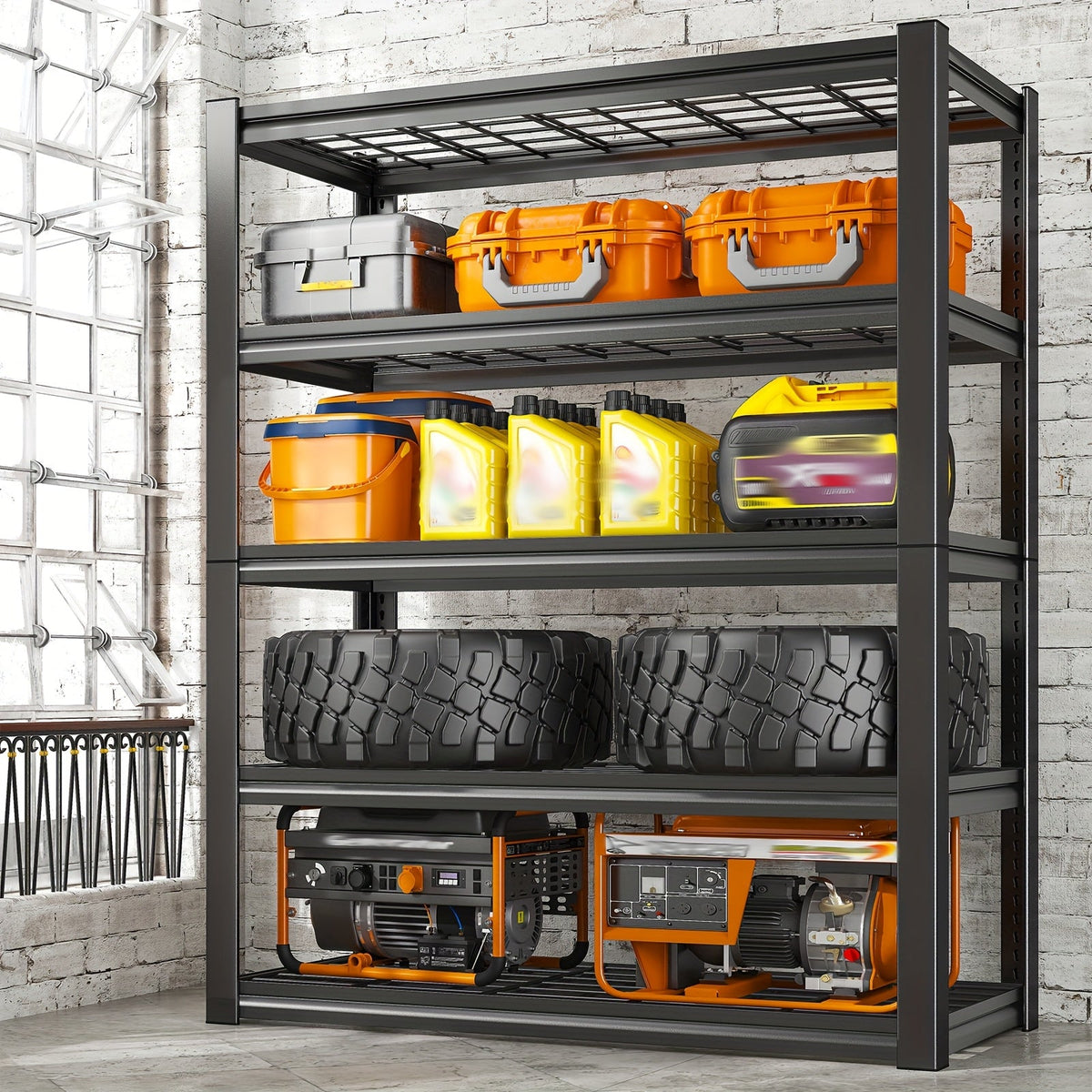 Étagère de rangement robuste en métal 72 pouces, 5 niveaux réglables, capacité de 3000 lb, en acier au carbone pour garage, sous-sol, entrepôt, garde-manger et bureau