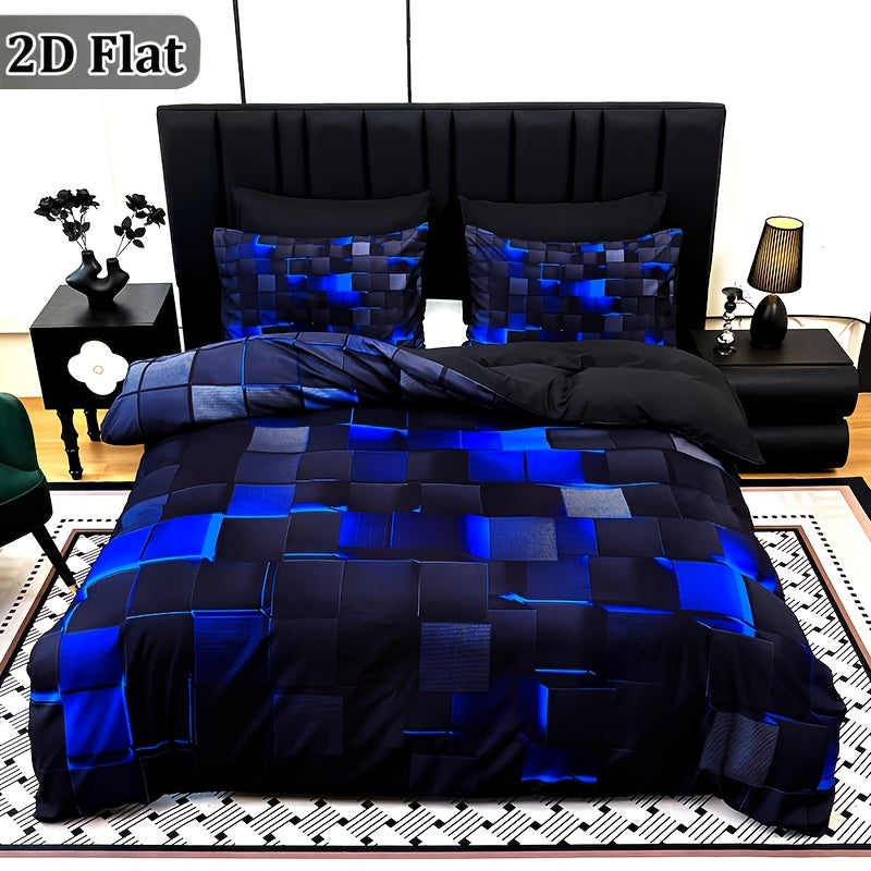 Parure de lit à carreaux rouge et bleu – Ensemble de literie 3 pièces à impression numérique, housse de couette toutes saisons avec taies d'oreiller, tailles Twin, Full, Queen, King, lavable en machine, garnissage non inclus