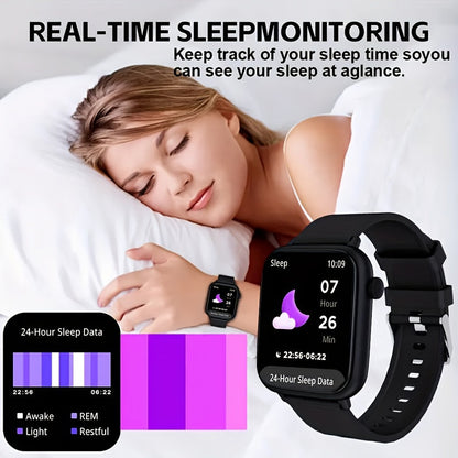 Montre intelligente pour hommes et femmes, étanche IP68, écran tactile complet de 1,83 pouce – Appels et messages sans fil, podomètre, suivi de fitness, compatible iPhone et Android, 6 options de couleur