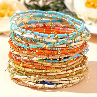 Lot de 60 bracelets élastiques en perles de rocaille bohèmes pour femmes – Ensemble de bracelets extensibles style bohème empilables et multicolores, création de bijoux DIY, style décontracté et festival, couleurs de perles aléatoires