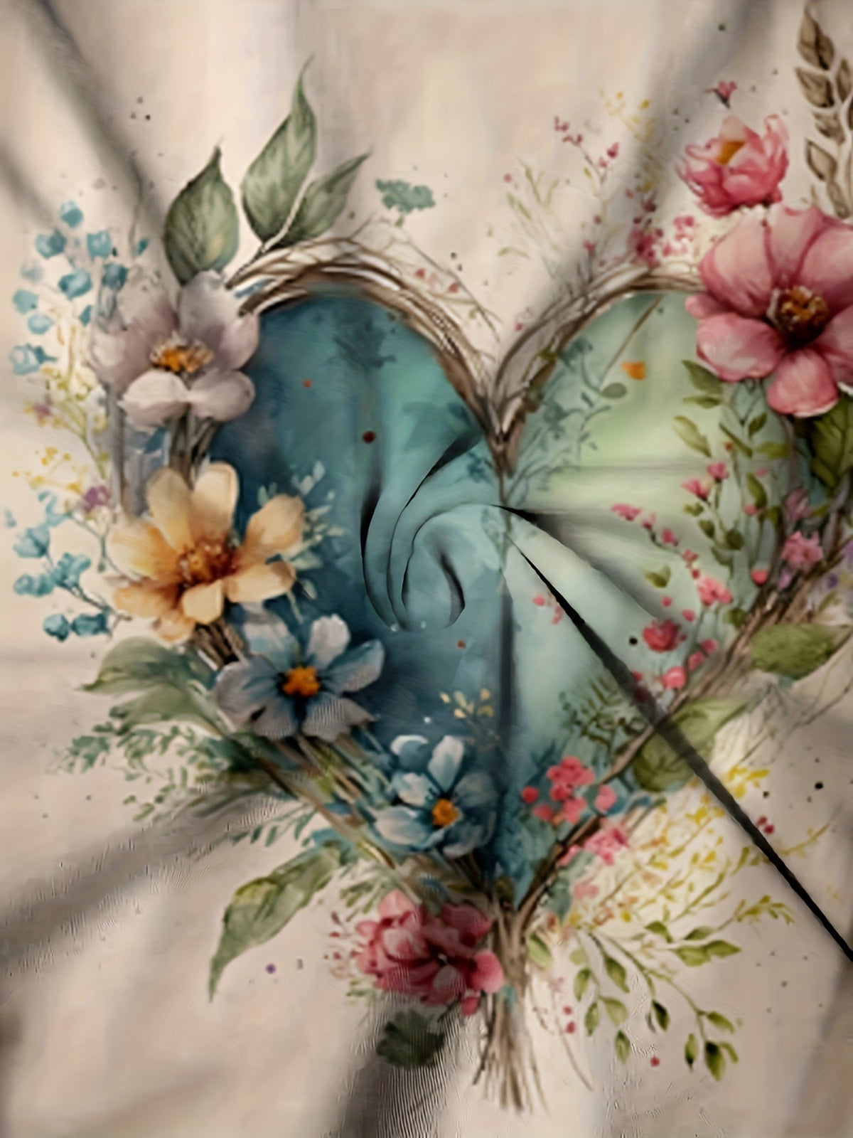 T-shirt à motif cœur floral pour femme, t-shirt graphique à fleurs aquarelle, manches courtes, col rond, haut décontracté ample, printemps été, blanc cassé, S-XXL