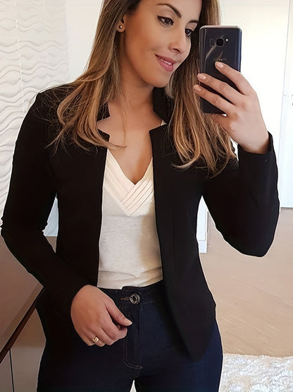 Women's Open Front Blazer Jacket – Loose Fit Notch Lapel Long Sleeve Knit Stretch Casual Chic Blazer with Chest Pocket for Work Office