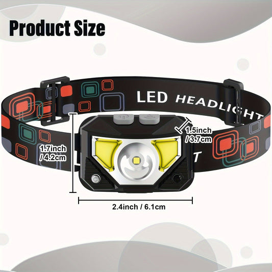 Lampe frontale LED rechargeable de 1200 lumens avec détecteur de mouvement et lumière rouge – 8 modes, USB-C, étanche, pour camping, randonnée, pêche, réparation automobile, garage, urgence, cadeau pour homme