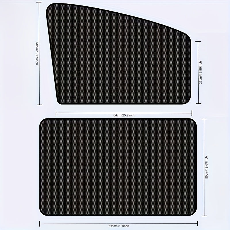 Rideaux de soleil magnétiques pour voiture, lot de 4 - Filet noir anti-UV et isolation thermique, installation facile sur vitres et pare-brise, ajustement universel pour voitures, SUV et camions