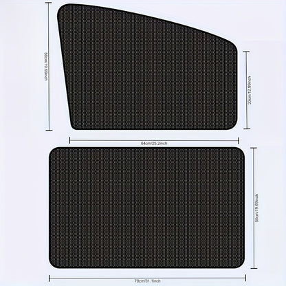 Rideaux de soleil magnétiques pour voiture, lot de 4 - Filet noir anti-UV et isolation thermique, installation facile sur vitres et pare-brise, ajustement universel pour voitures, SUV et camions