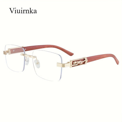 Lunettes de soleil rectangulaires vintage sans monture pour hommes et femmes – Lunettes tendance avec branches léopard et protection UV, 7 couleurs de verres, lunettes unisexes stylées pour l'extérieur, la conduite, les voyages, les fêtes et le quotidien