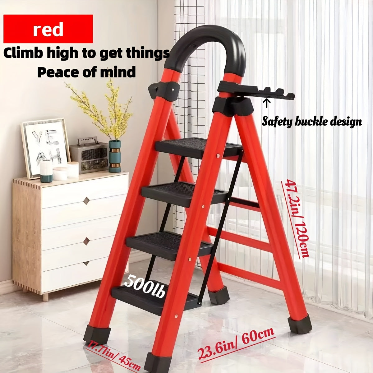 Escabeau pliant robuste, capacité 225 kg - Échelle portable antidérapante à 2/3/4/5 marches, plastique léger et durable, marchepied pliable pour la maison, la cuisine, le bureau et usage industriel