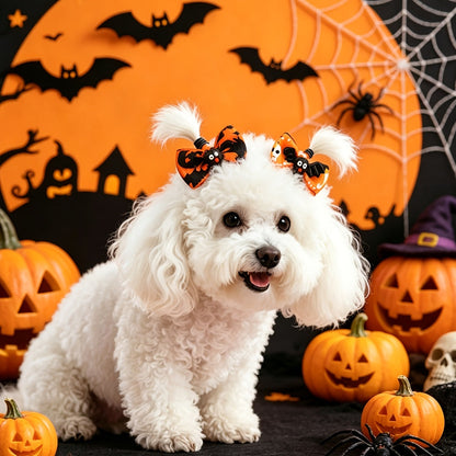 Lot de 20 nœuds pour poils de chien Halloween avec élastiques – Rubans de toilettage pour chiots et Yorkies de 40 mm, motifs et couleurs variés – Accessoires de toilettage festifs pour petits chiens et chats