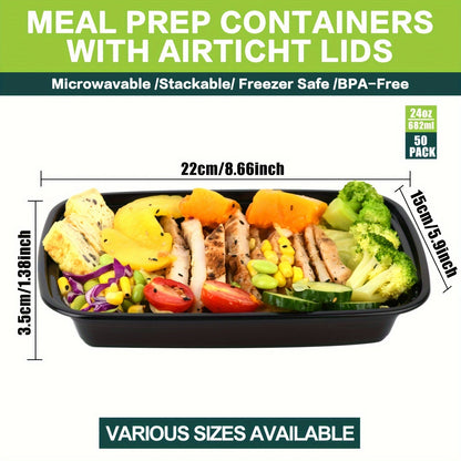 Récipients de préparation de repas 828 ml (28 oz), lot de 50 ou 150 avec couvercles – Boîtes à lunch Bento jetables en plastique à 1 compartiment, sans BPA, étanches, empilables, compatibles micro-ondes, lave-vaisselle et congélateur