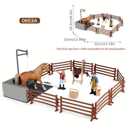 Ensemble de jeu Deluxe Ferme et Ranch avec écurie et chevaux – Scène d'équitation en PVC avec cavalier, chevaux, clôture et accessoires de cow-boy | Jouet d'imitation pour garçons et filles | Cadeau d'anniversaire ou de Noël