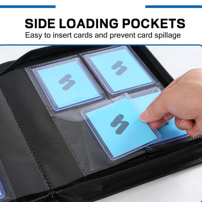 Top-Loader Binder Holds 112 Top Loaders – 4-Pocket 3x4 Rigid Card Holder Binder for Trading Cards & Sports Cards – Zippered Hard Cover Card Storage & Display Album – Green Gray Blue Red Black