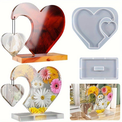Grand moule en silicone pour moulage de résine, cadre photo en forme de cœur pour décoration intérieure, ornement de mariage, souvenir de remise de diplôme, moule à artisanat en résine époxy pour création de cadeaux
