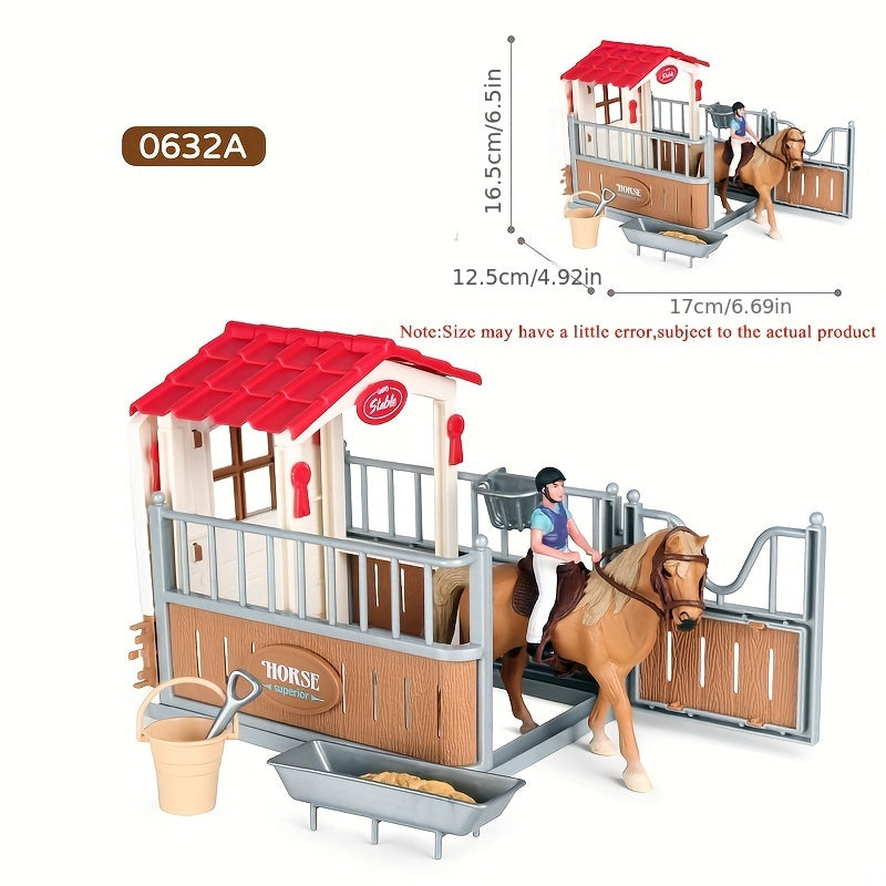 Ensemble de jeu Deluxe Ferme et Ranch avec écurie et chevaux – Scène d'équitation en PVC avec cavalier, chevaux, clôture et accessoires de cow-boy | Jouet d'imitation pour garçons et filles | Cadeau d'anniversaire ou de Noël