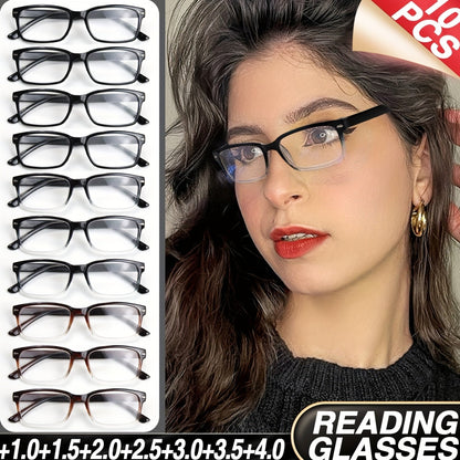 Lot de 10 paires de lunettes de lecture pour hommes et femmes - Monture carrée ultra-légère avec verres clairs HD, détails vintage en métal, puissances de +1,0 à +4,0 pour le bureau et le quotidien, cadeau idéal pour les seniors