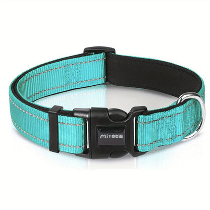 Collier réfléchissant pour chien avec boucle à dégagement rapide – Collier rayé de 2,5 cm, rembourré en néoprène doux et respirant pour petits, moyens et grands chiens, polyester durable, tailles XS à XL, 8 couleurs vives