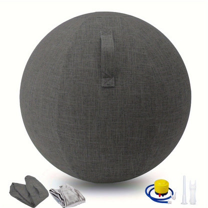 Chaise ballon d'exercice 65 cm avec housse en tissu, ballon de yoga anti-éclatement pour bureau, Pilates, renforcement musculaire, grossesse et accouchement – Améliore la posture et soulage les maux de dos, Gris & Noir