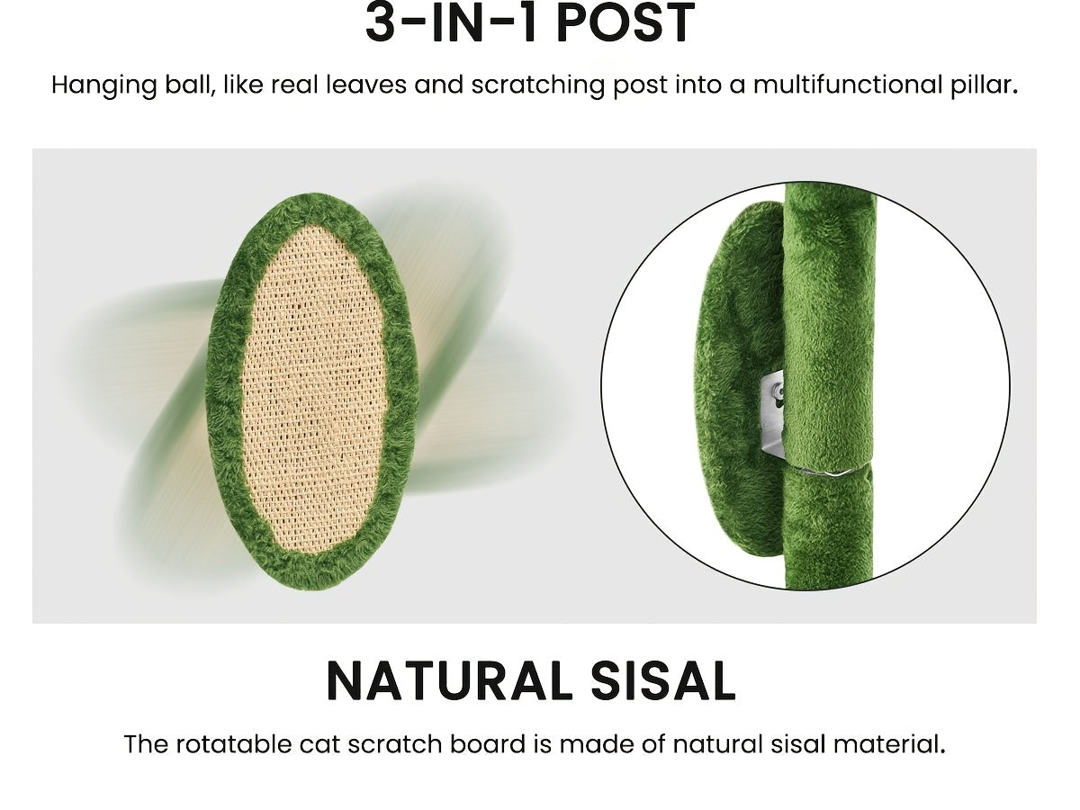 Arbre à chat de 140 cm pour chats d'intérieur avec feuilles vertes – Grande tour à chat multi-niveaux avec hamac, poteaux à griffer en sisal, jouet à suspendre, mobilier pour chat pour salon et chambre