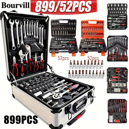 Ensemble d'outils professionnels de 52 pièces - Acier au chrome-vanadium, boîte à outils portable pour réparations domestiques et automobiles, kit d'outils à main multifonction pour passionnés et professionnels, cadeau idéal pour homme
