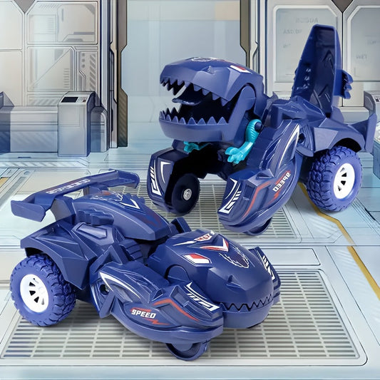2-in-1 Automatic Transforming Dinosaur Car Toy for Kids - One-Button Dinosaur to Race Car Transformation, Durable Robot Transformer Toy, Birthday & Holiday Gift for Boys Ages 3+, Yellow Blue Red Green
