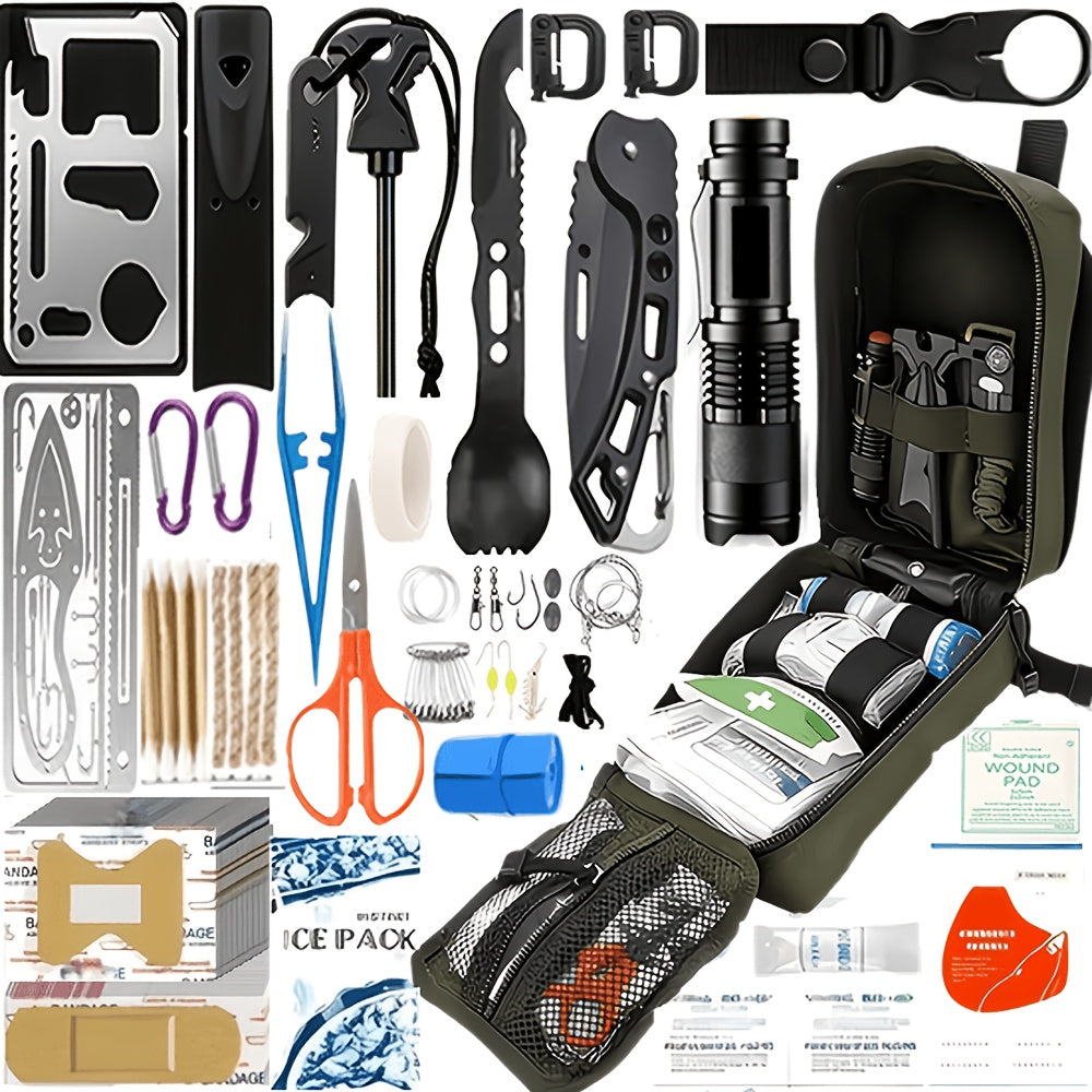 Kit de survie de 242 pièces – Équipement d'urgence en plein air avec allume-feu et trousse de premiers secours pour le camping, la randonnée, les voyages, la voiture et l'école, cadeau pour hommes et femmes, couleurs multiples