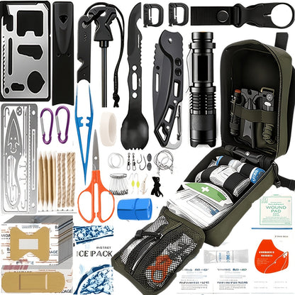 Kit de survie de 242 pièces – Équipement d'urgence en plein air avec allume-feu et trousse de premiers secours pour le camping, la randonnée, les voyages, la voiture et l'école, cadeau pour hommes et femmes, couleurs multiples