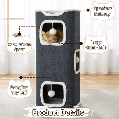 Arbre à chat pliable multi-niveaux pour chats d'intérieur – Griffoir, perchoir confortable, niche avec balle suspendue, refuge, panier douillet, options 1/3/4 étages