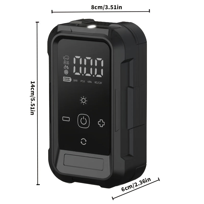 Gonfleur de pneus portable sans fil – Compresseur d'air intelligent sans fil avec manomètre numérique et lampe LED pour voitures, motos, vélos et ballons, recharge rapide Type-C