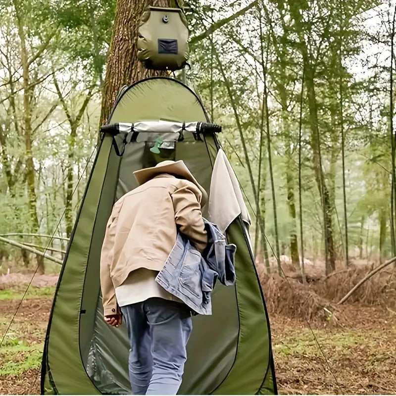 Tente de douche pop-up et sac de douche solaire de 20 litres, ensemble de camping – Lot de 2 tentes de douche extérieures étanches à montage instantané pour le camping, la randonnée, la pêche et la plage, cabine d'essayage portable facile à plier, vert