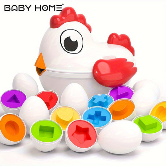 Jouet de Pâques pour tout-petits : poule avec œufs à assortir par couleur et forme, 6 œufs colorés, jouet éducatif et sensoriel pour développer la motricité fine des bébés, filles et garçons de 1, 2, 3 ans, cadeau de panier de Pâques