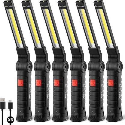 Lampes de travail rechargeables à LED COB – Lampe de travail portative à suspendre avec batterie intégrée pour le camping, le jardin, les fêtes et l'entretien de véhicules, options en packs de 2/4/6/8/10, noir et kaki