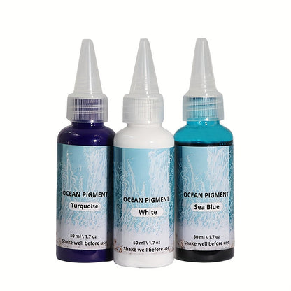Kit de peinture pour résine effet vague océan, 3 couleurs : blanc, bleu océan et bleu profond, pigment à base d'huile haute concentration, teinture résistante à la décoloration pour créations artistiques en résine époxy, 50 ml chacune