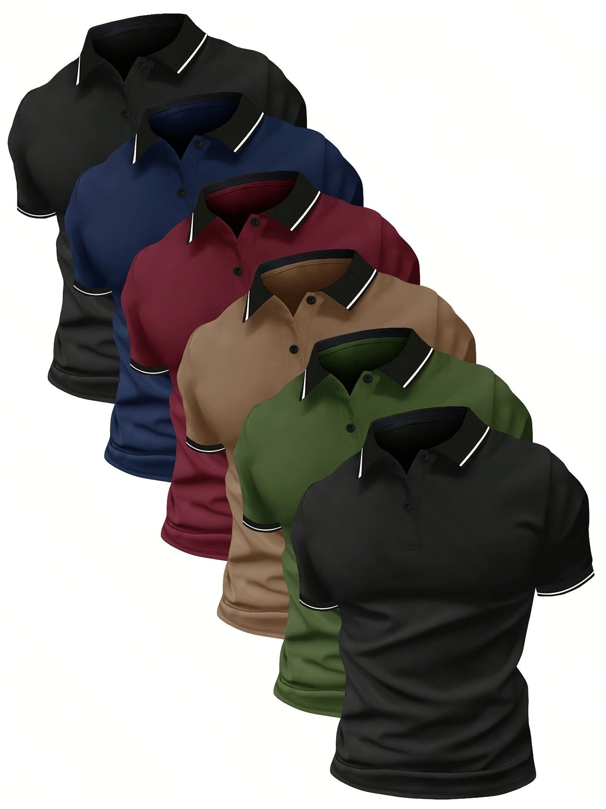 Lot de 6 polos pour homme, manches courtes, sport, golf, décontracté, été, plein air – Polo respirant et anti-humidité pour homme, couleurs assorties, tailles S à XXL
