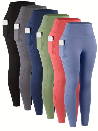 Women's High Waist Leggings with Pockets 6 Pack Buttery Soft Tummy Control Yoga Pants Multicolor S-XXL
