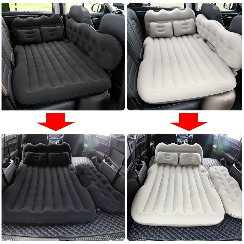 Matelas gonflable de voiture pour SUV et berline, matelas pneumatique floqué doux pour siège arrière, tapis de couchage pliable et portable pour camping, voyages et pique-niques – Pompe à air et sac de rangement inclus, noir, gris, beige, rose