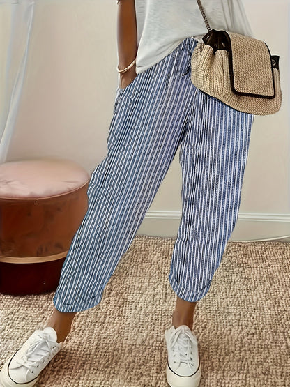 Pantalon large à rayures pour femme, coupe décontractée, bande latérale, pantalon léger en polyester - Pantalon mode confortable toutes saisons, tailles S M L XL XXL, plusieurs coloris