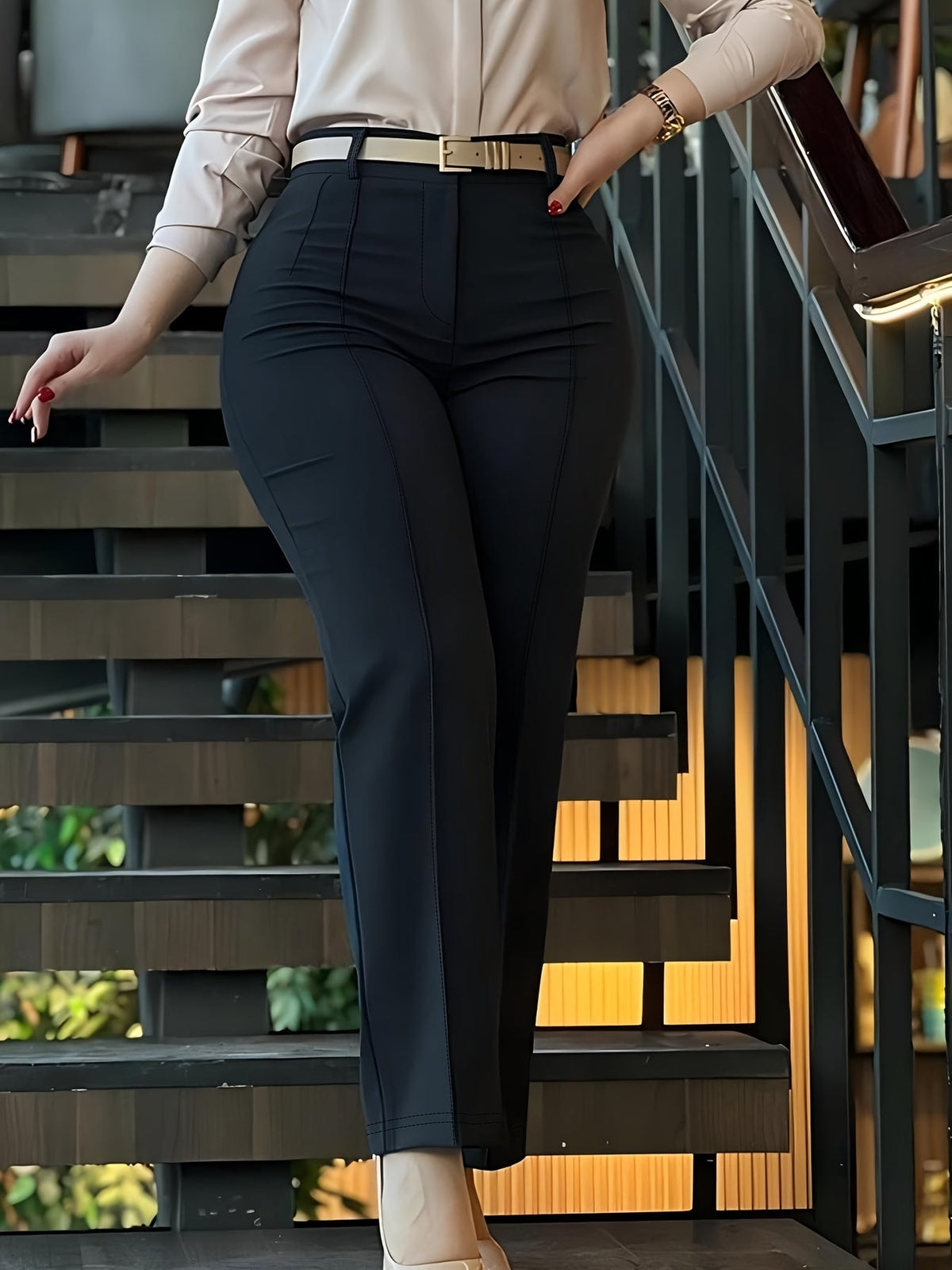 Pantalon de tailleur femme uni – Pantalon structuré chic et long 100 % polyester pour le bureau, le business casual et les occasions formelles