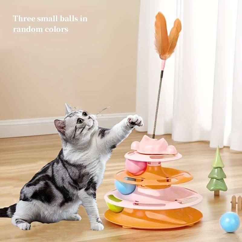 Jouet interactif rotatif pour chat avec plume et balle – Distraction anti-ennui pour chatons et chats, design rotatif, jeu d'intérieur amusant, cadeau idéal pour les amoureux des chats