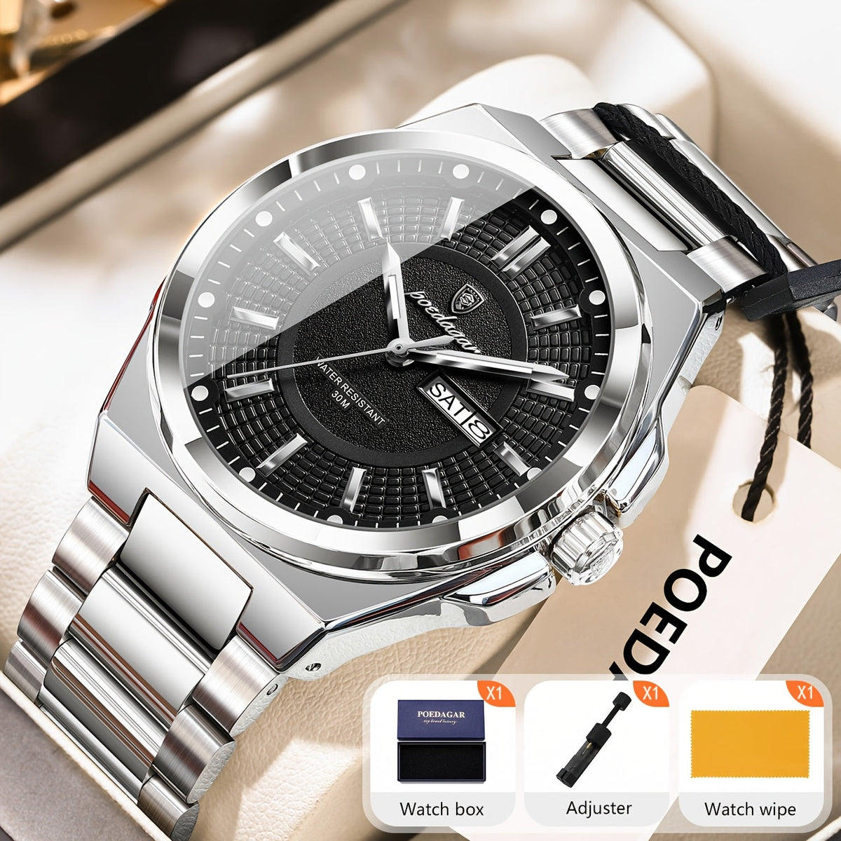 Montre à quartz pour homme POEDAGAR, étanche, lumineuse, en acier inoxydable avec affichage du calendrier hebdomadaire – Design élégant et classique, cadeau parfait pour homme, disponible en plusieurs coloris