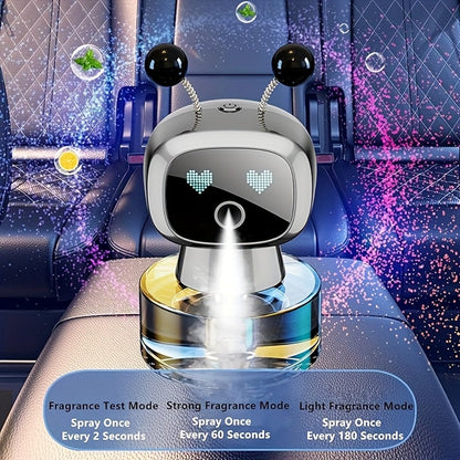 Désodorisant pour voiture robot intelligent, rechargeable par USB, pulvérisation automatique, écran d'expression IA, diffuseur de parfum automatique réglable sur 4 niveaux, décoration de voiture, cadeau