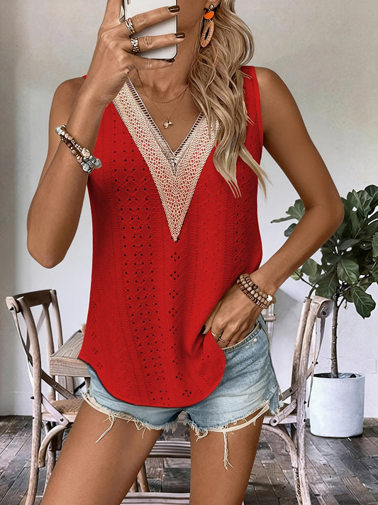 Haut sans manches pour femme, col en V, style patchwork brodé, chemisier décontracté tendance, débardeur printemps-été pour femme S M L XL XXL