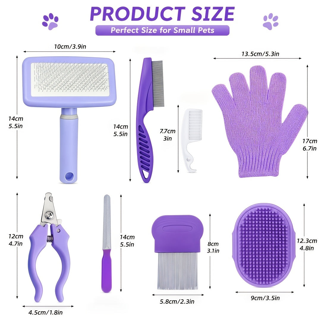Kit de 8 peignes de toilettage pour chiens, chats et petits animaux - Kit complet d'entretien pour poils longs et courts, peignes multifonctions pour tous les types de pelage, essentiel pour le toilettage à domicile (violet)